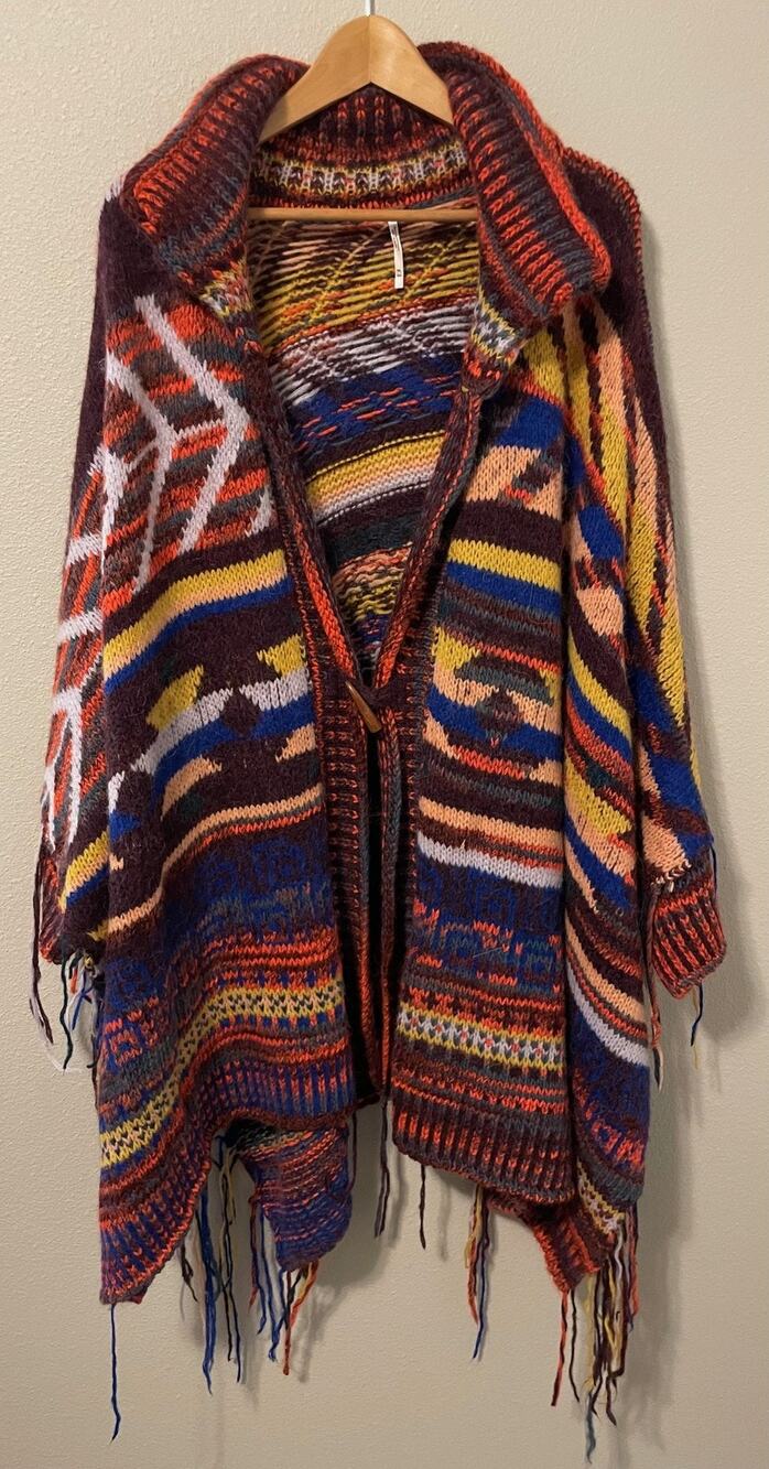 Free People Follow the Arrow Poncho Sweater Womens M/L Multicolor Wool Alpaca